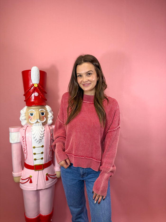 Washed Side Slit Oversized Cropped Sweater