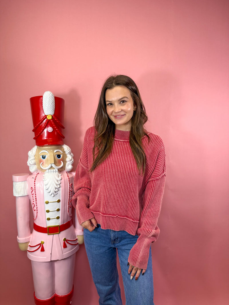 Washed Side Slit Oversized Cropped Sweater