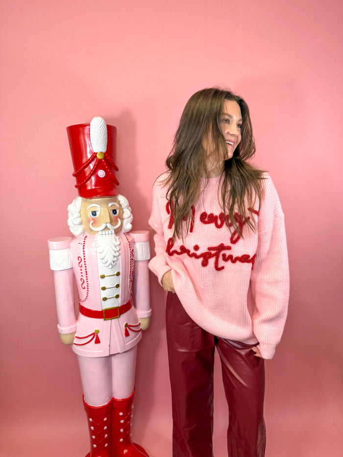 Merry Christmas Tinsel Lettering Sweater Top