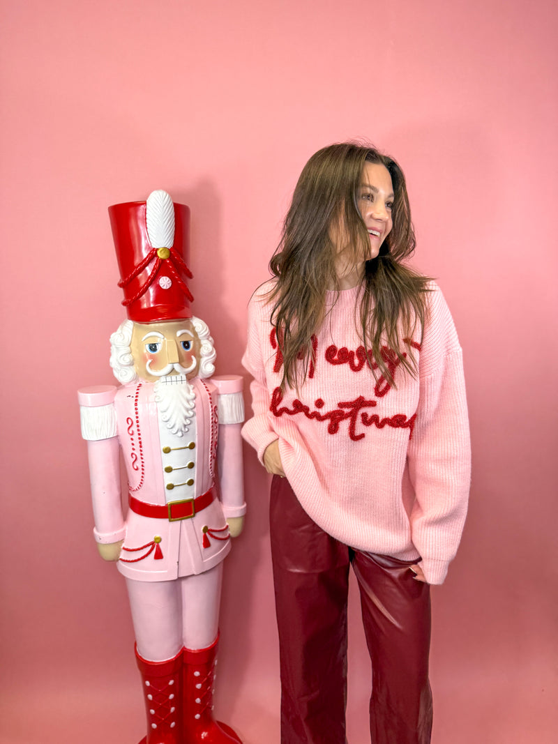 Merry Christmas Tinsel Lettering Sweater Top