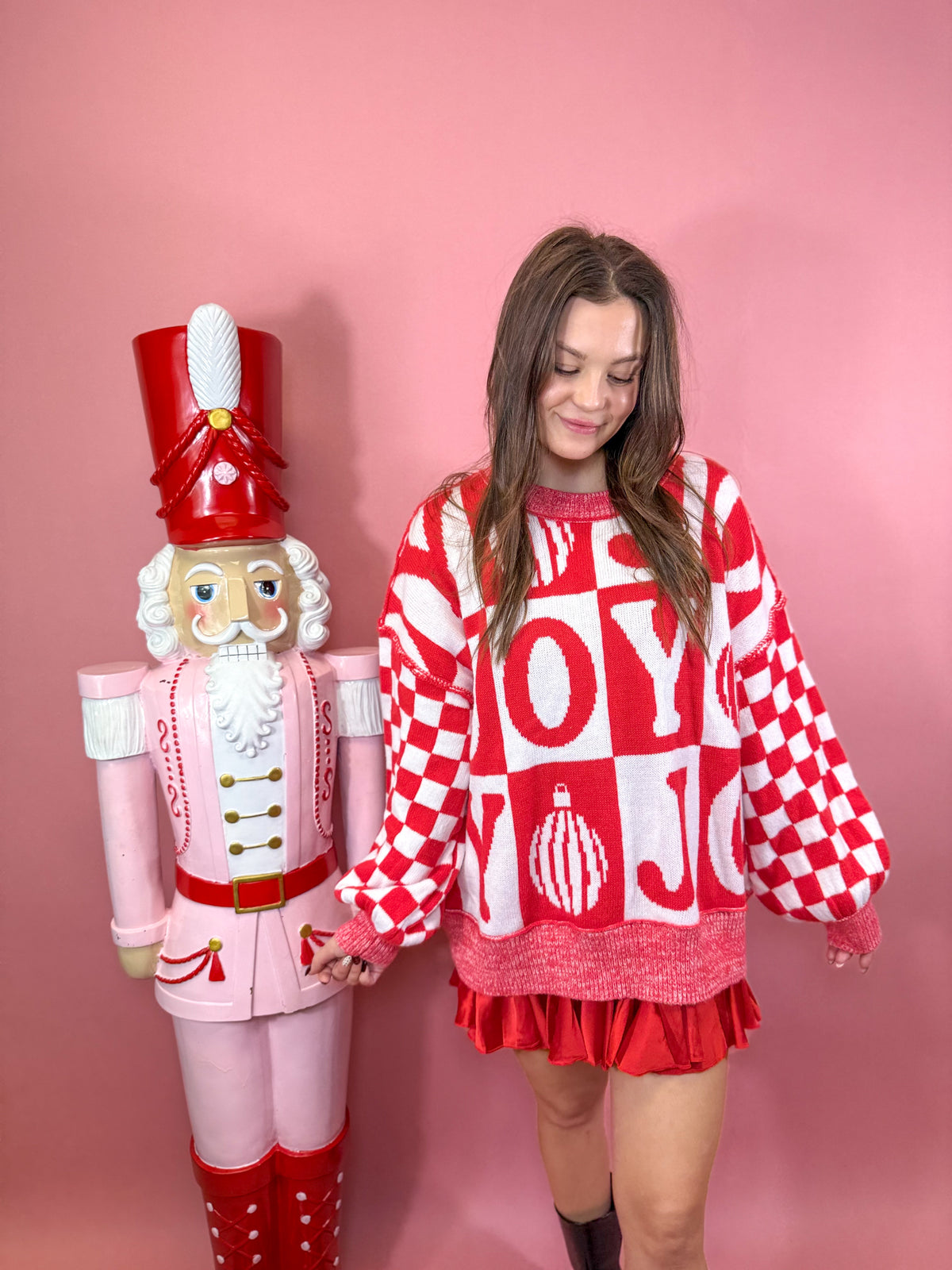 Red Checker Joy Oversized Sweater