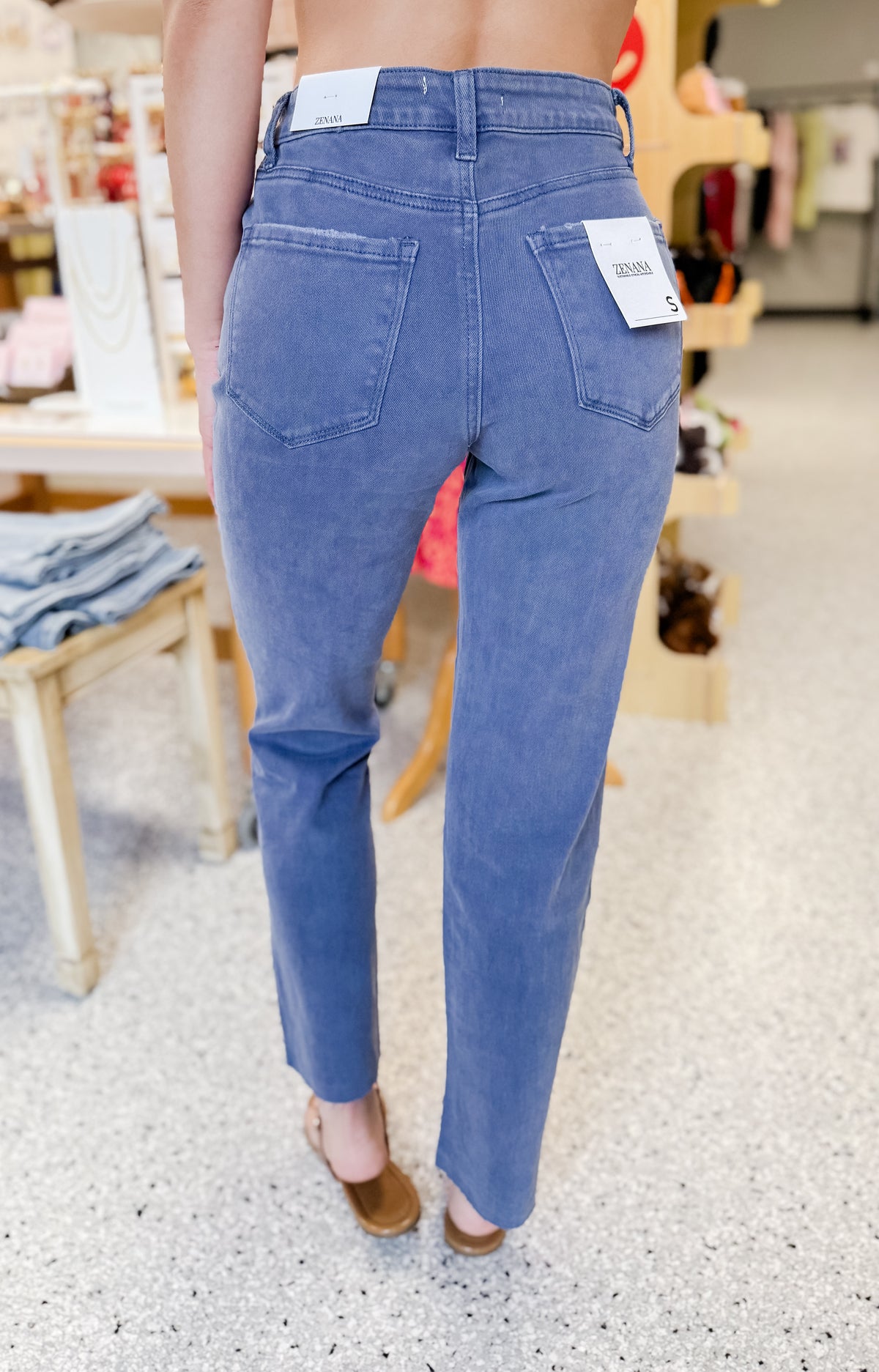Acid Washed High Waist Cropped Straight Pants