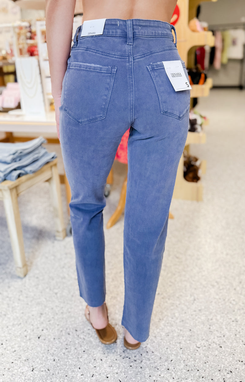 Acid Washed High Waist Cropped Straight Pants