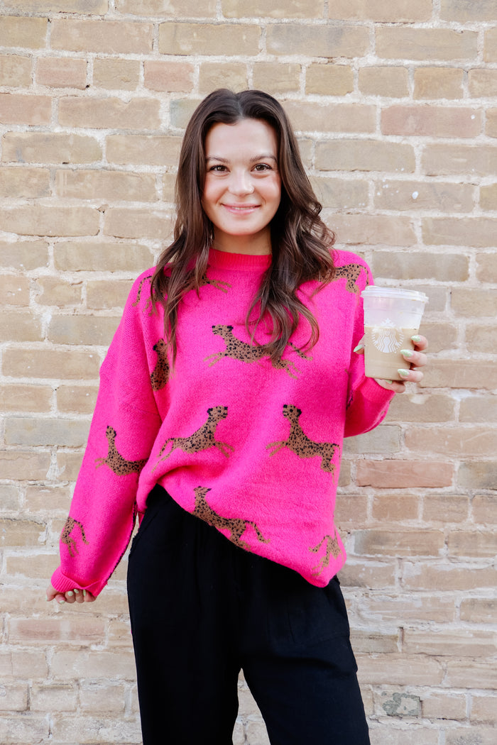Hot Pink Cheetah Knit Sweater