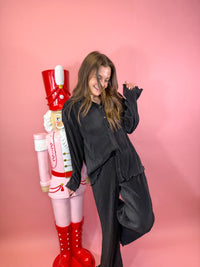 Black Pleated Shirt & Pants W/ Wavy Details