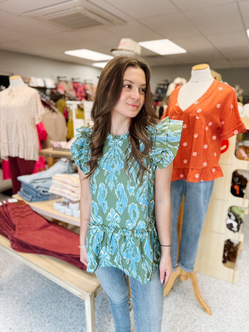 Ikat Woody Flounce Top