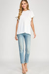 Rib Knit Flutter Sleeve Top