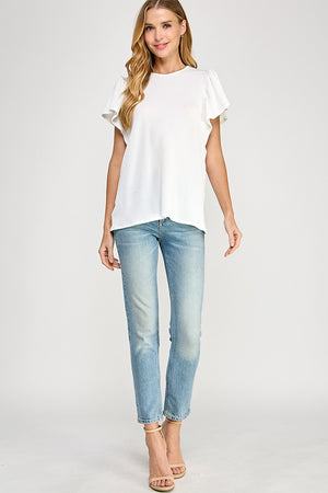 Rib Knit Flutter Sleeve Top
