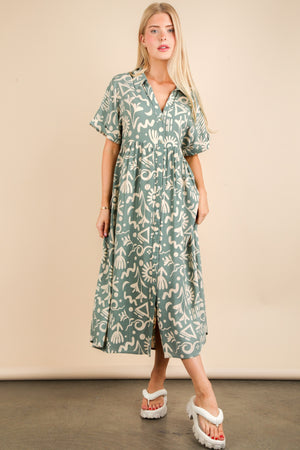 Oversized Printed Shirt Midi Dress