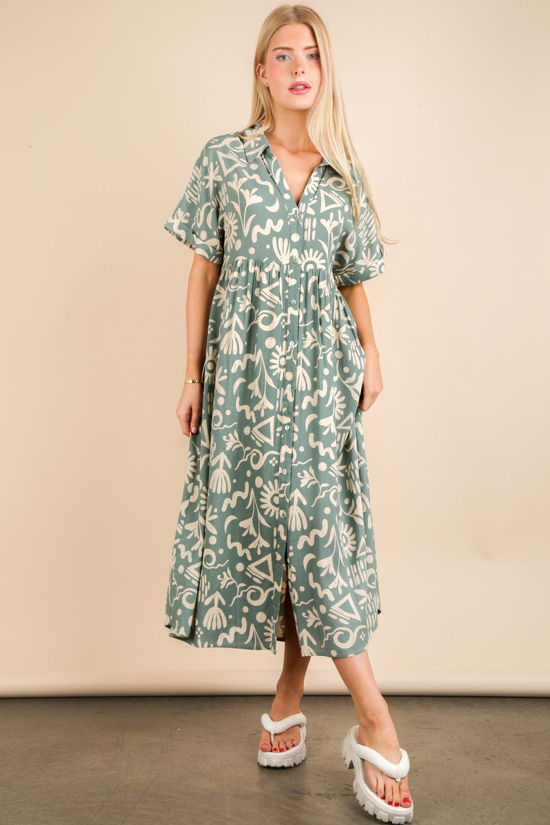 Oversized Printed Shirt Midi Dress