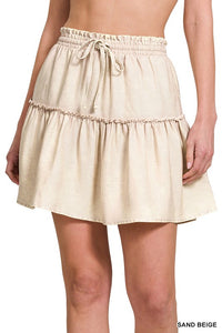 Washed Tiered Mini Skirt