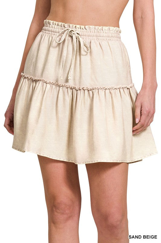 Washed Tiered Mini Skirt