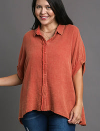 Cotton Gauze Mineral Wash Button Down Top