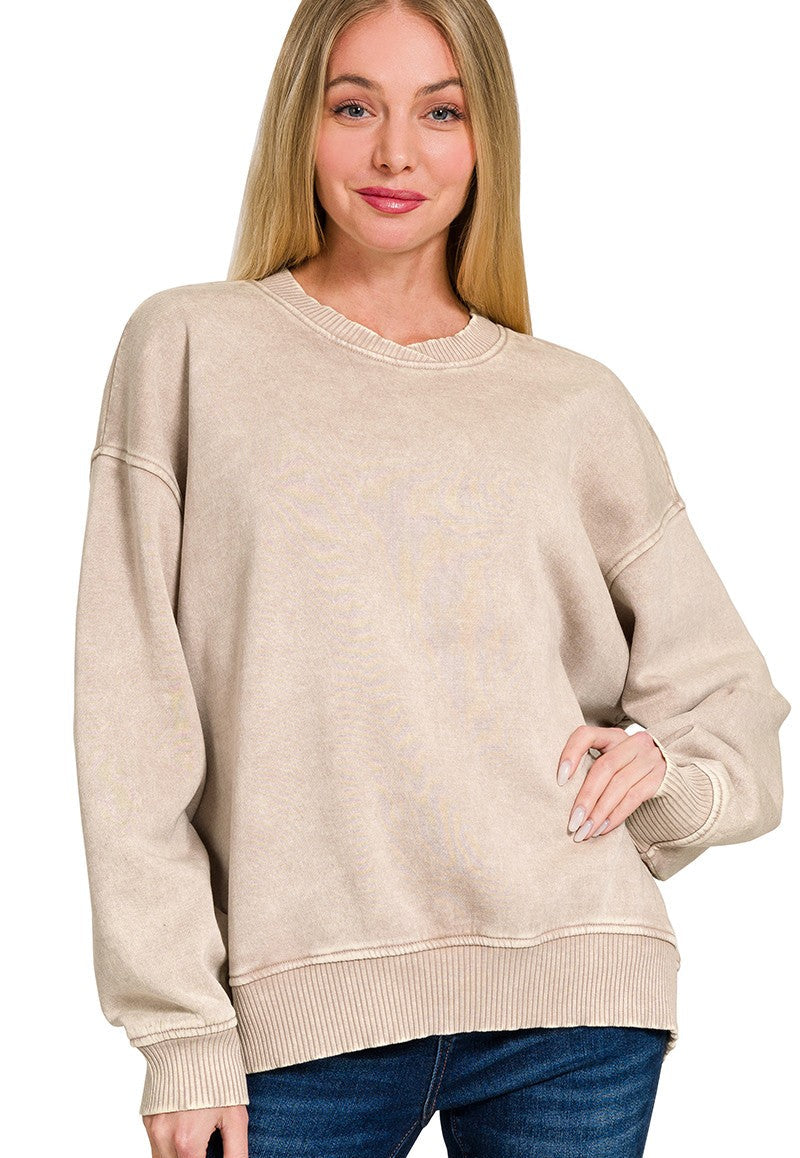 Acid Wash Oversized Fleece Pullover