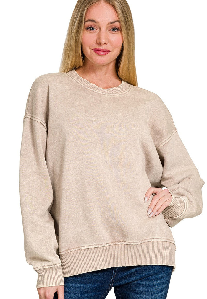 Acid Wash Oversized Fleece Pullover