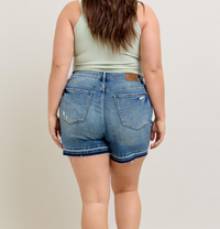 Tummy Control Vintage Wash Release Hem Shorts