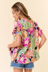 Black/Orange Endless Floral Top