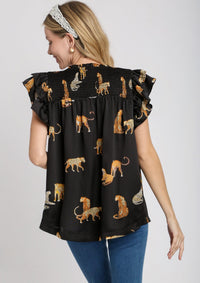 Safari Animal Print Ruffle Sleeve Top