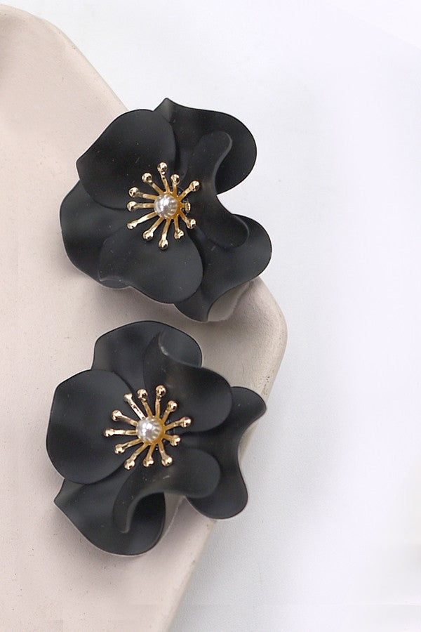 Matte Black Flower Stud Earring
