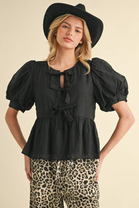 Solid Bow Ties Peplum Top