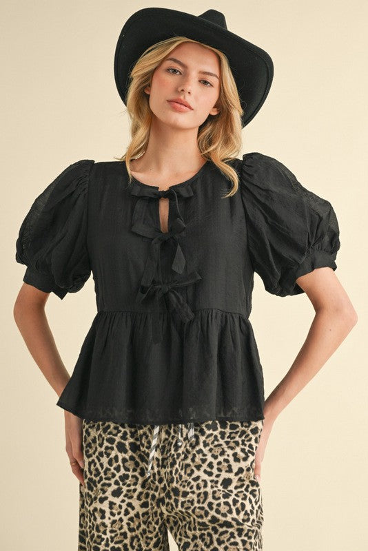 Solid Bow Ties Peplum Top