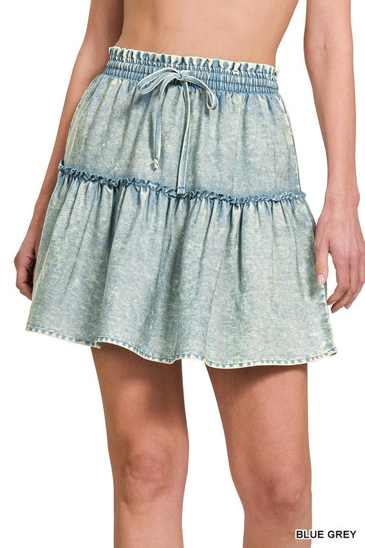 Washed Tiered Mini Skirt