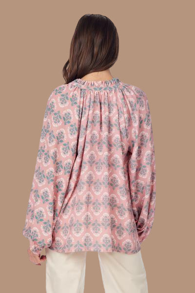 Blush Rose Block Print Top