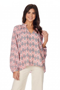 Blush Rose Block Print Top