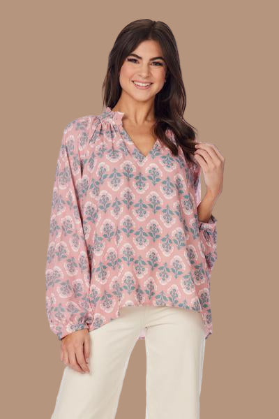 Blush Rose Block Print Top