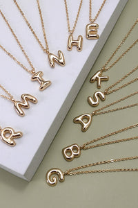 Gold Puff Letter Initial Necklace