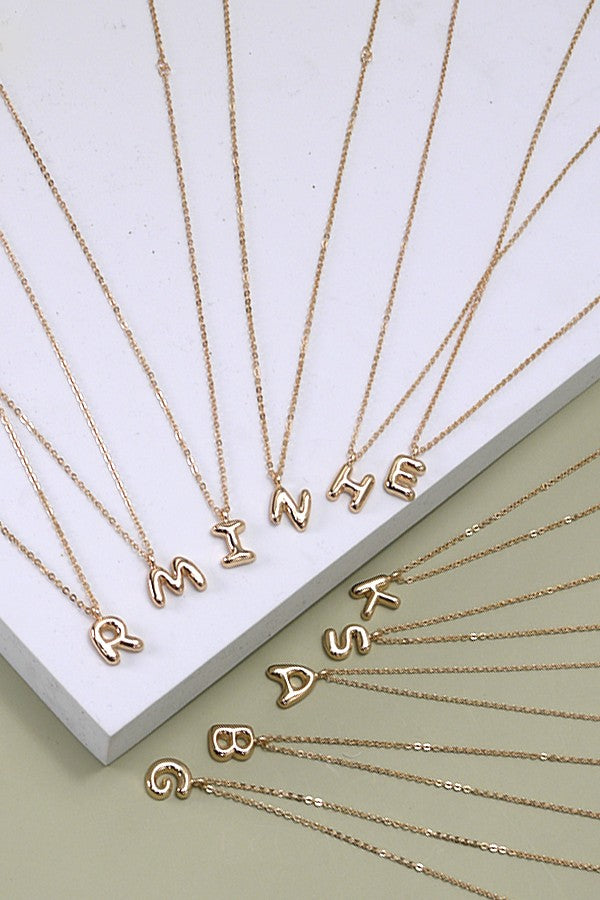Gold Puff Letter Initial Necklace