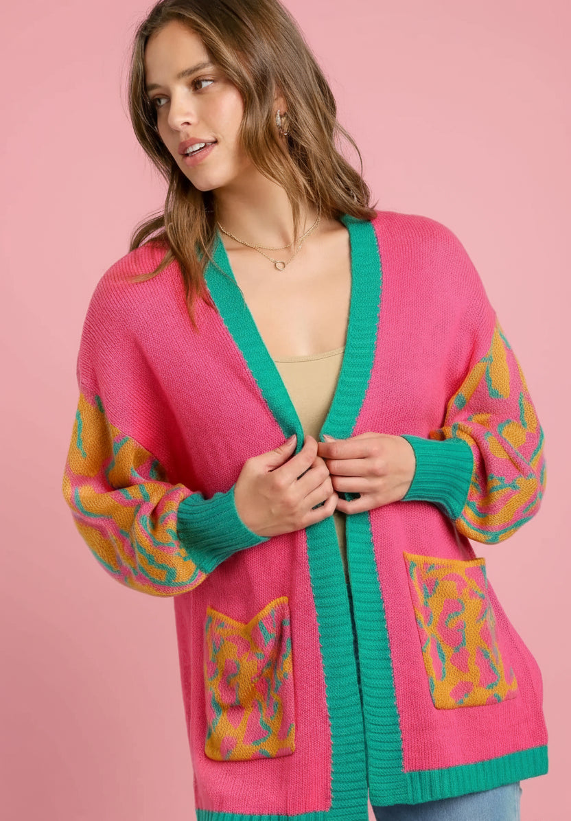 Animal Print Open Front Cardigan Sweater