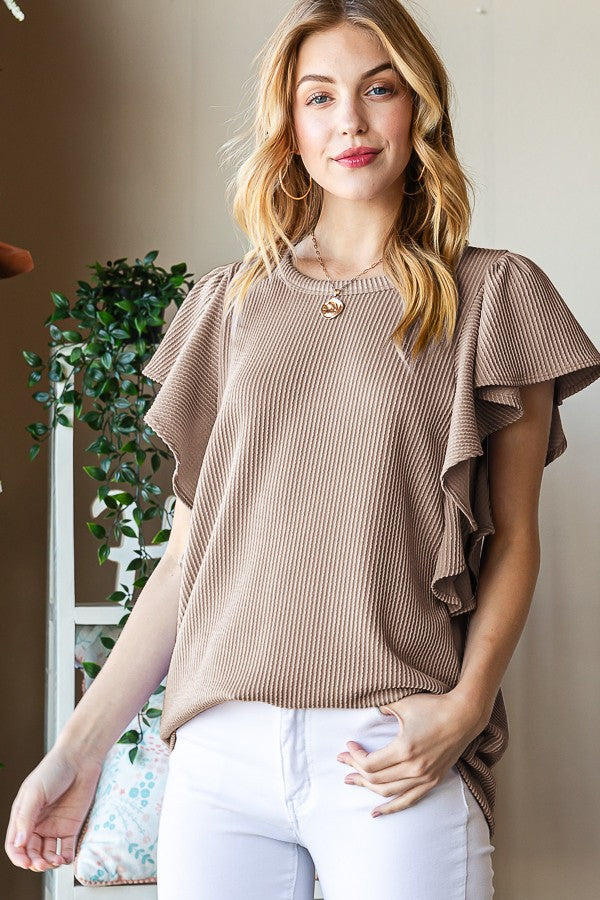 Ruffled Sleeve Solid Top