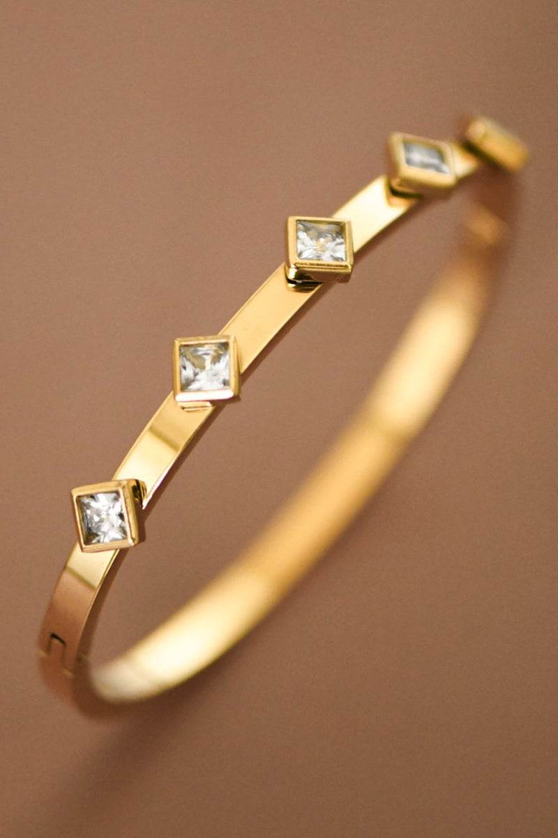 Stainless Steel 18K Gold Crystal Bangle