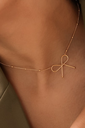 Stainless Steel 18K Gold Dainty Bow Necklace