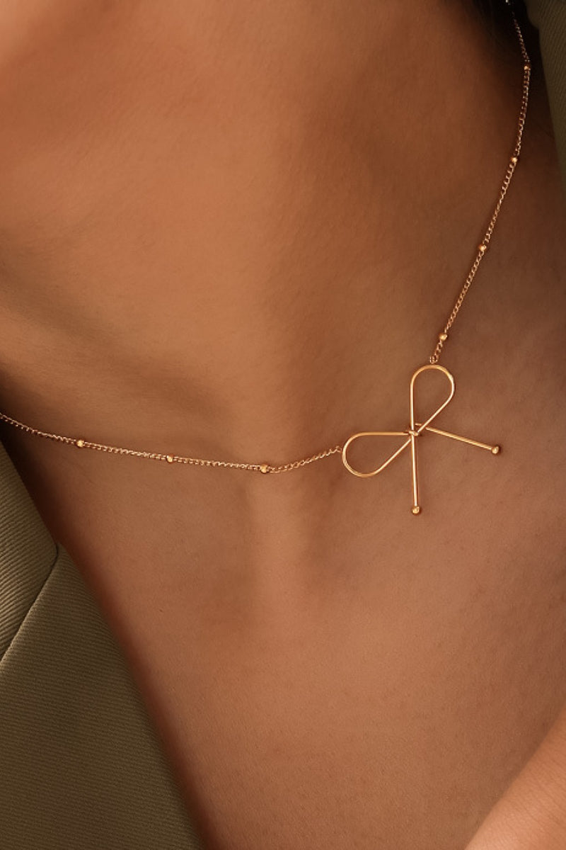 Stainless Steel 18K Gold Dainty Bow Necklace