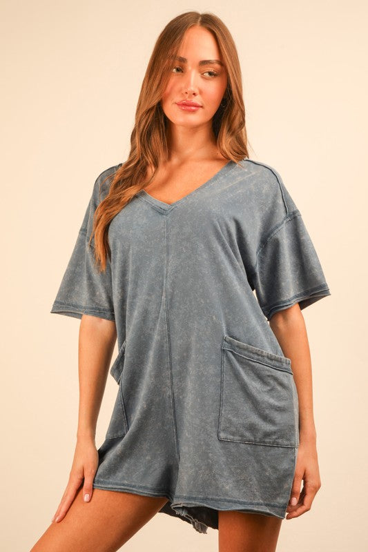 Mineral Washed Oversized Knit Romper