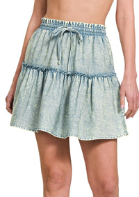 Tencel Washed Tiered Mini Skirt
