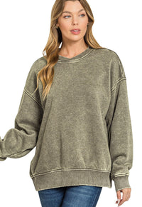 Acid Wash Oversized Fleece Pullover