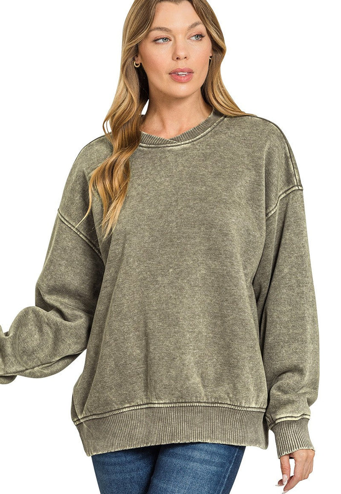 Acid Wash Oversized Fleece Pullover