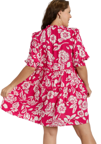 Hot Pink Two Tone Split Neck Dress