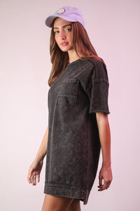 Mineral Washed Knit Oversized Shift Mini Dress
