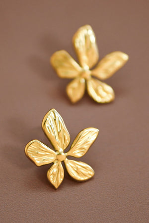Stainless Steel 18K Gold Flower Studs