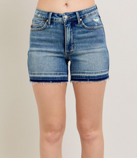 Tummy Control Vintage Wash Release Hem Shorts