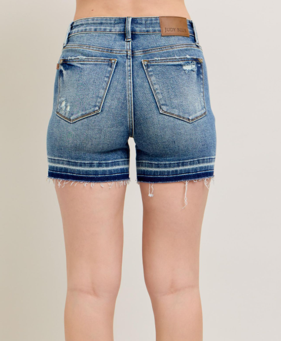 Tummy Control Vintage Wash Release Hem Shorts