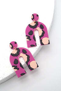 Fuschia U-Shape Animal Print Acrylic Earring