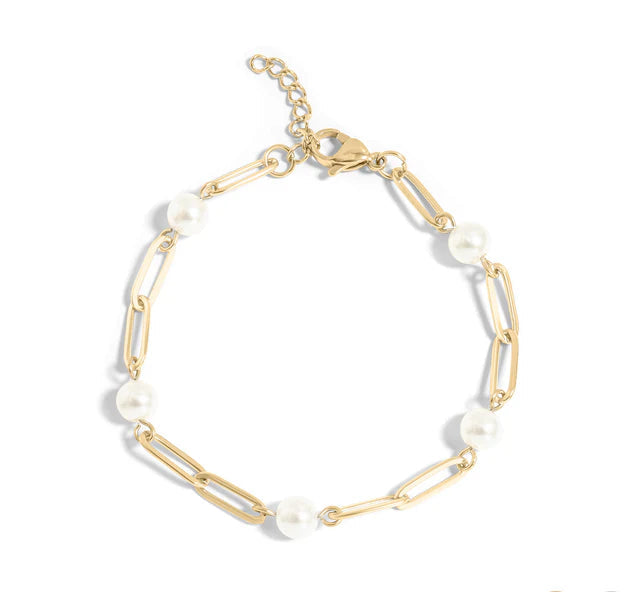 18K Stainless Steel Pearl Paperclip Bracelet/Anklet