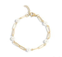 18K Stainless Steel Pearl Paperclip Bracelet/Anklet