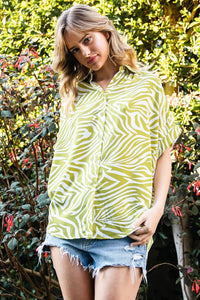 Zebra Print Collared Button Up