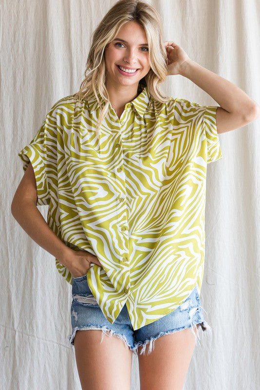 Zebra Print Collared Button Up